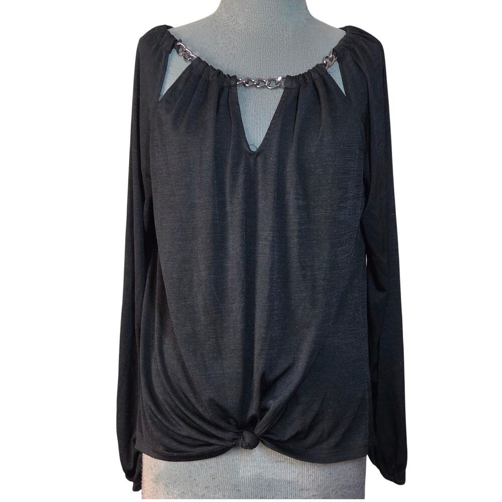 Black Embellished Neckline Top Size Medium
